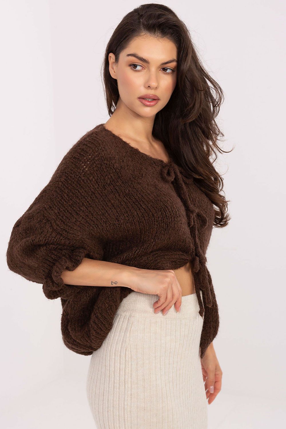 Cardigan Damen lässig mit 3/4-Arm & Bandverschluss | Strickjacke