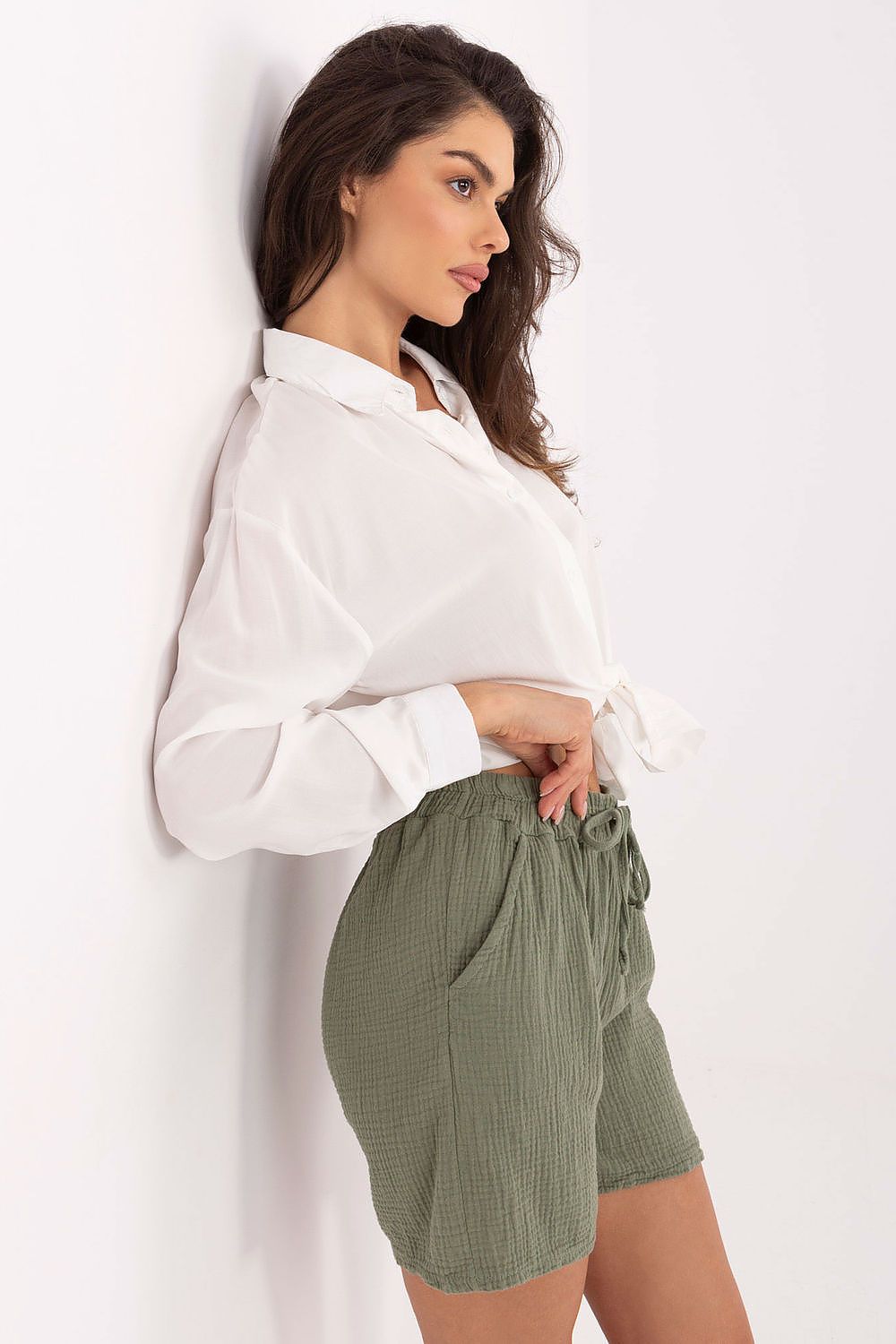 Musselin Shorts Damen High Waist mit Gürtel & weiten Beinen | Baumwolle