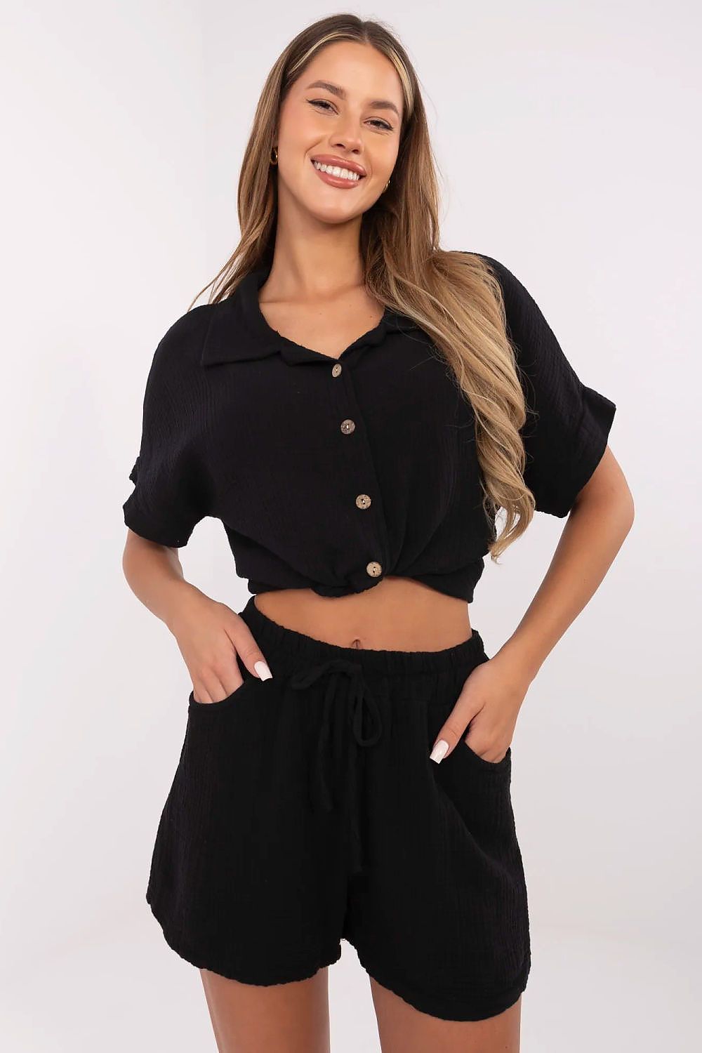 Musselin Shorts Damen High Waist mit Gürtel & weiten Beinen | Baumwolle