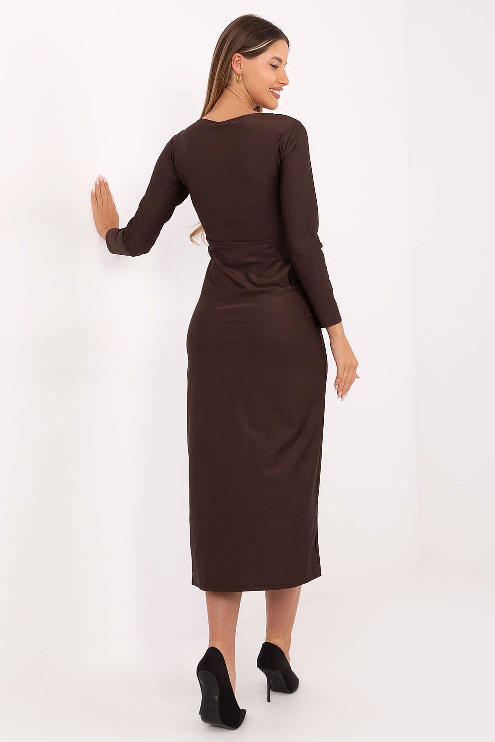 Abendkleid Damen Wickelschnitt Midi mit Raffungen | elegant & glänzend