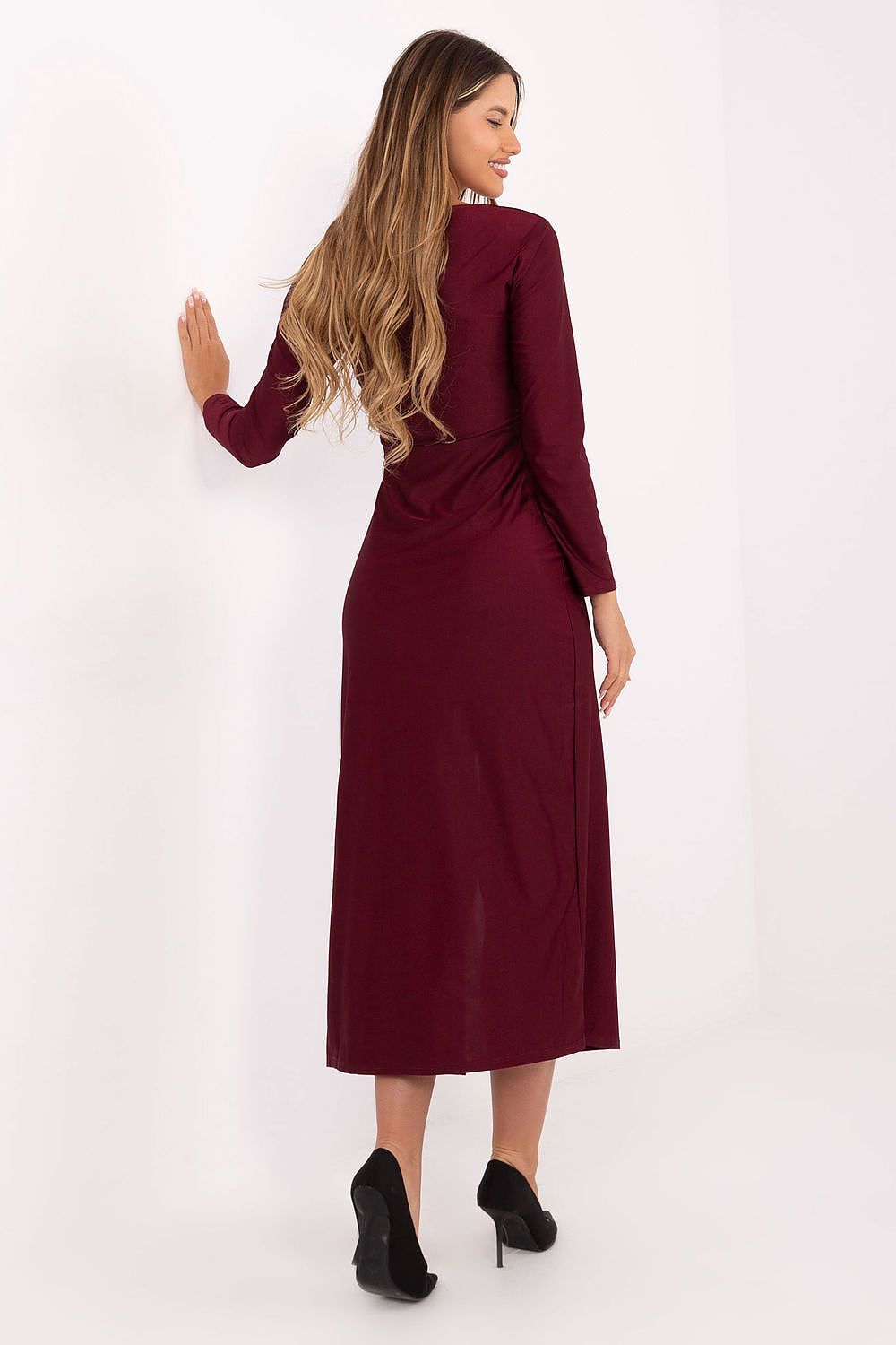 Abendkleid Damen Wickelschnitt Midi mit Raffungen | elegant & glänzend
