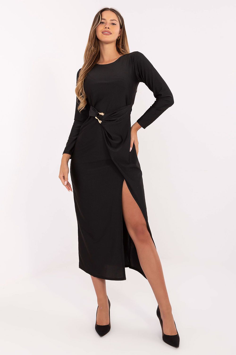 Abendkleid Damen Wickelschnitt Midi mit Raffungen | elegant & glänzend