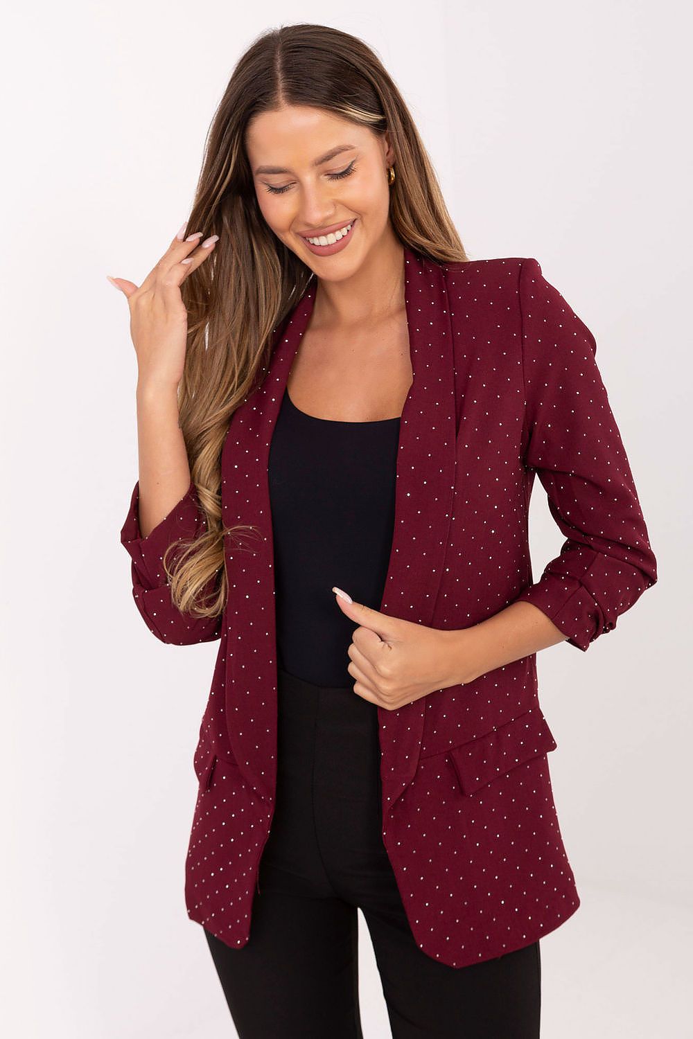 Pailletten Blazer Damen 3/4-Arm mit Raffungen & Schulterpolster | Sakko