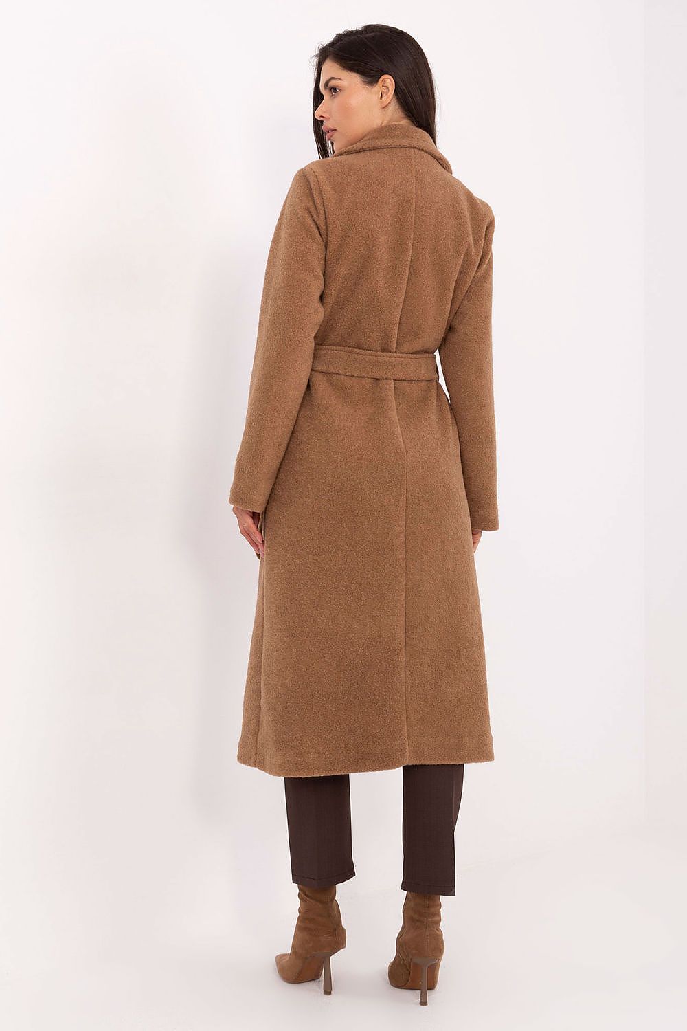 Mantel Damen Bouclé lang Taillengürtel Universalgröße – Herbst & Winter
