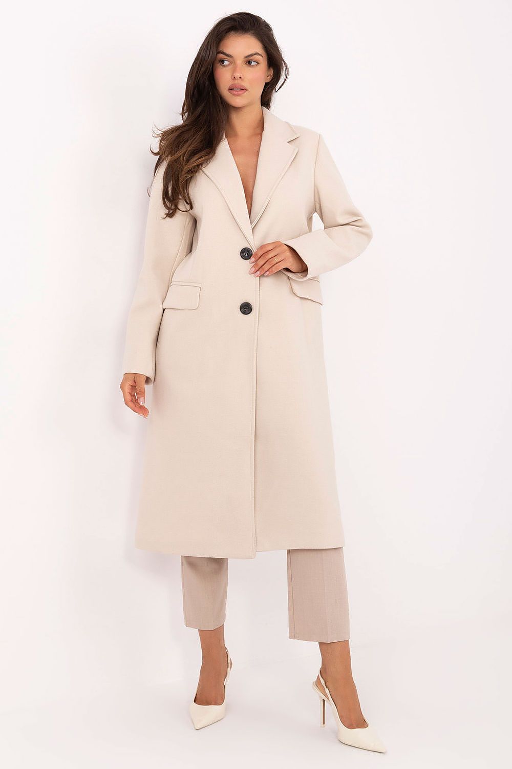 Mantel Damen klassisch lang Schulterpolster Polyester – Universalgröße