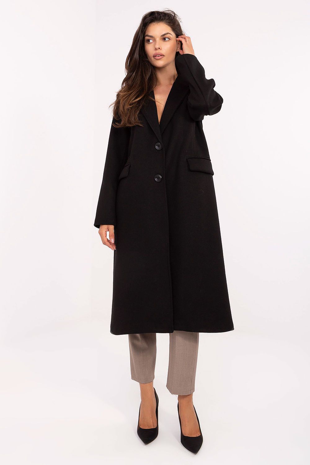 Mantel Damen klassisch lang Schulterpolster Polyester – Universalgröße