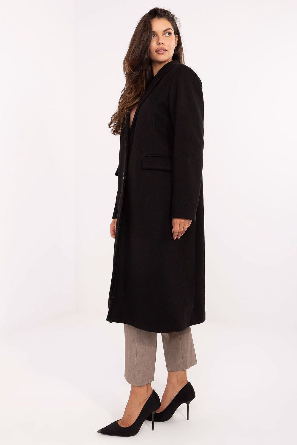 Mantel Damen klassisch lang Schulterpolster Polyester – Universalgröße