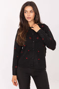 Cardigan Damen Herz-Stickerei Knopfleiste Wolle-Mix – Universalgröße