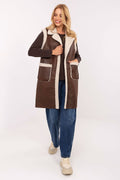 Weste Damen lang Pelzbesatz Polyester Universalgröße – Herbst & Winter
