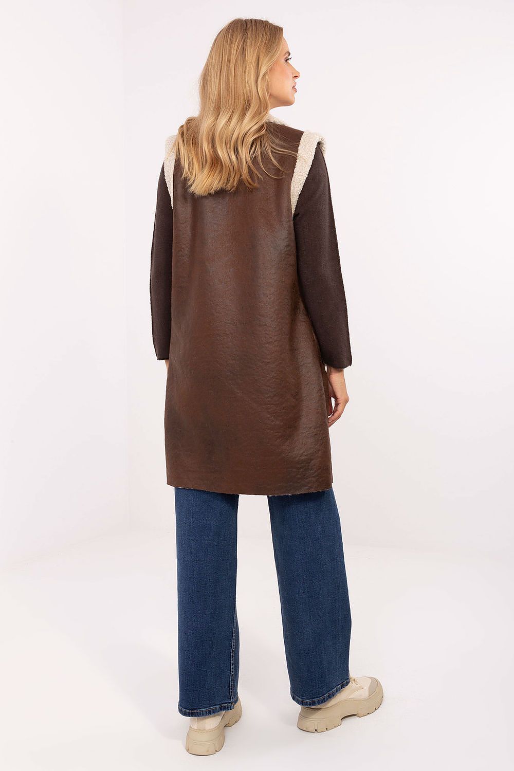 Weste Damen lang Pelzbesatz Polyester Universalgröße – Herbst & Winter