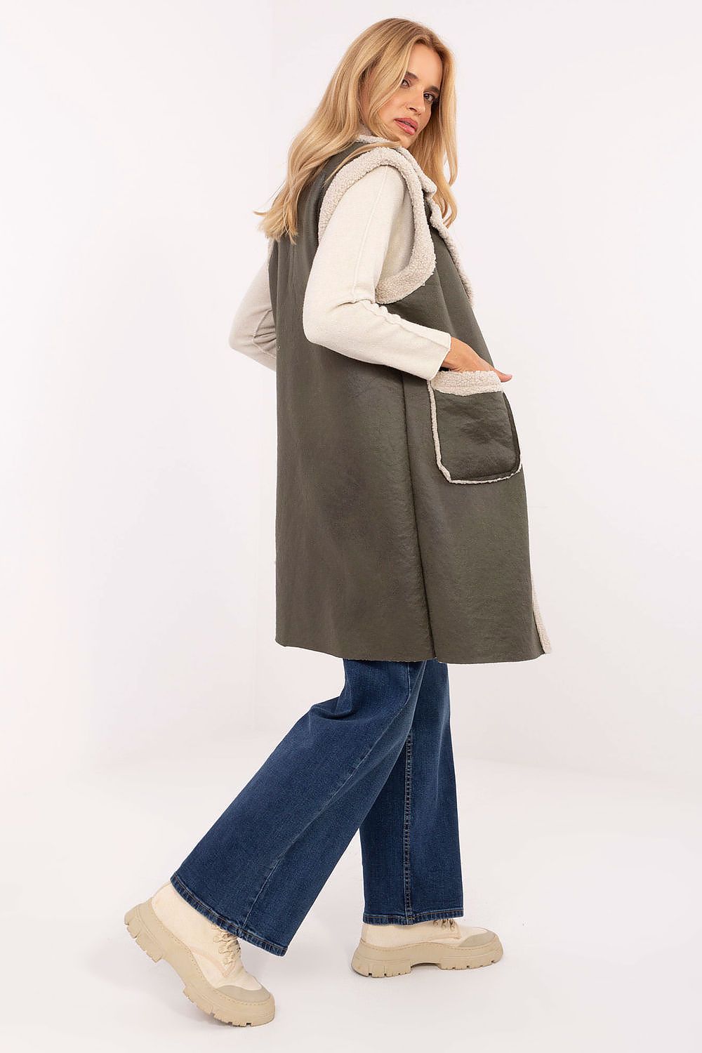 Weste Damen lang Pelzbesatz Polyester Universalgröße – Herbst & Winter