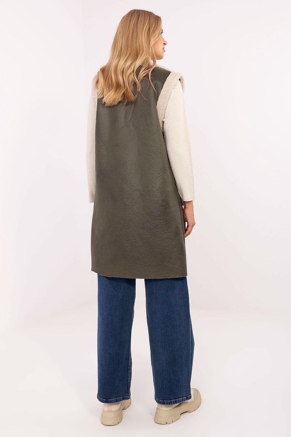 Weste Damen lang Pelzbesatz Polyester Universalgröße – Herbst & Winter