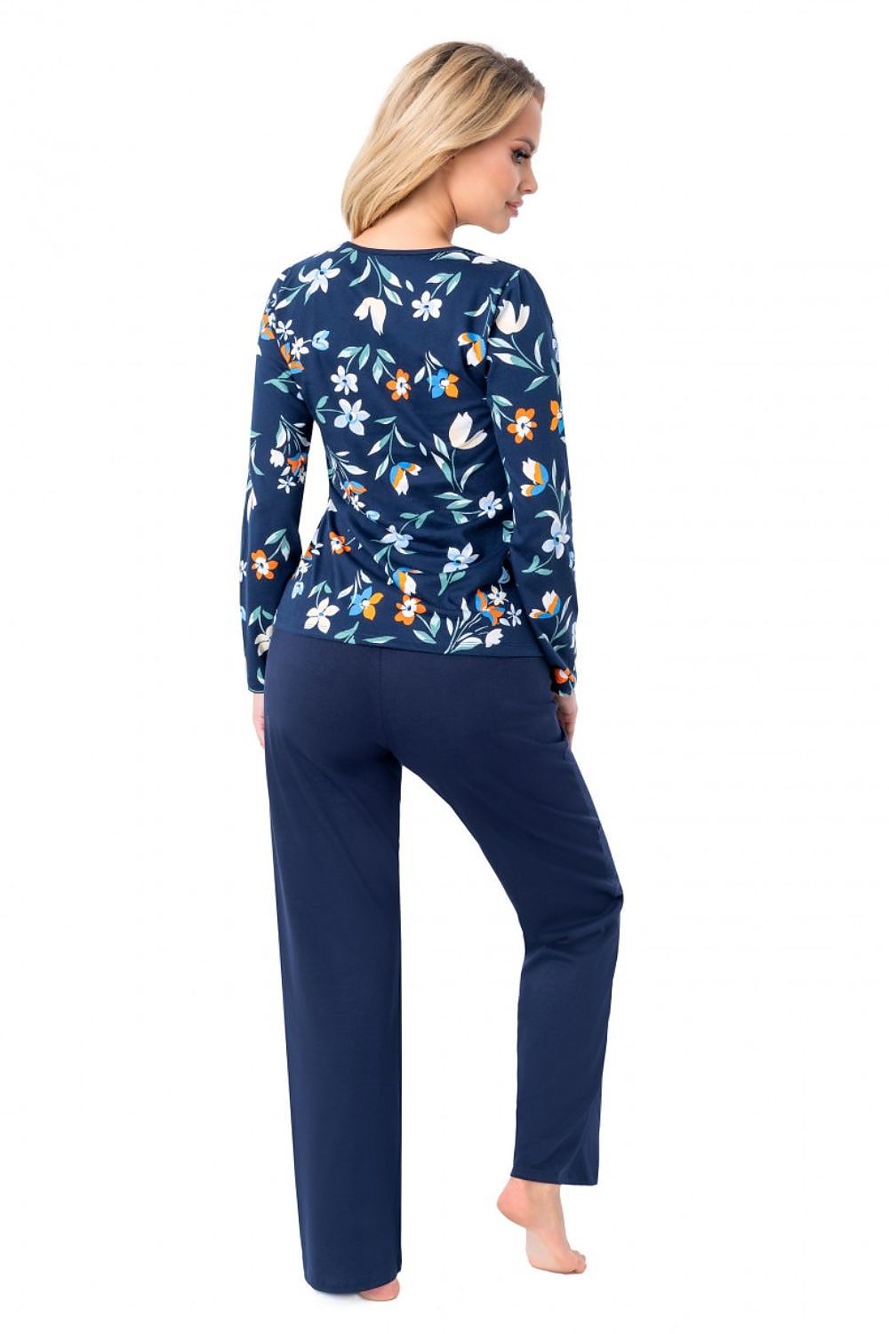 Pyjama Damen marineblau – Langarm Set mit langer Hose