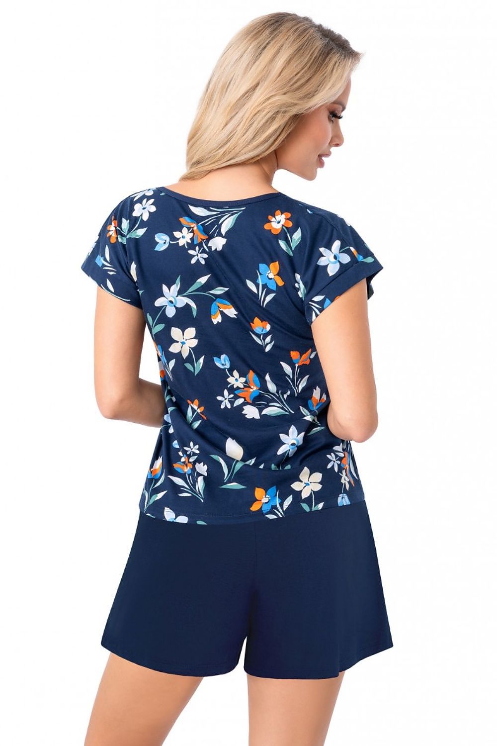 Pyjama Damen marineblau – Baumwoll T-Shirt V-Ausschnitt & Shorts
