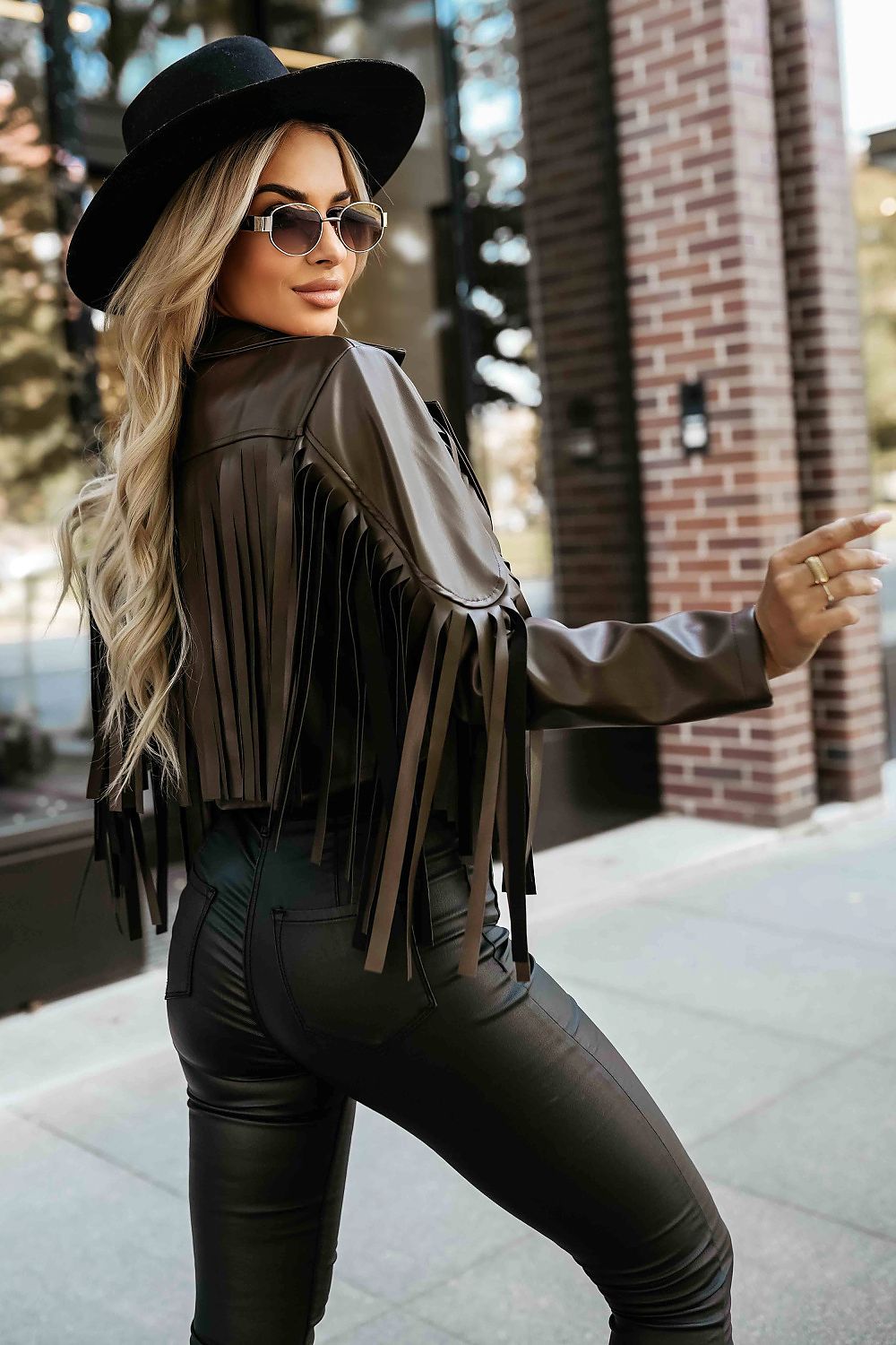 Jacke Damen Kunstleder Fransen Boho Rock-Chic