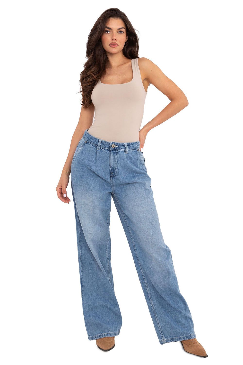 Mom Fit Jeans Damen Hohe Taille Blau 100% Baumwolle