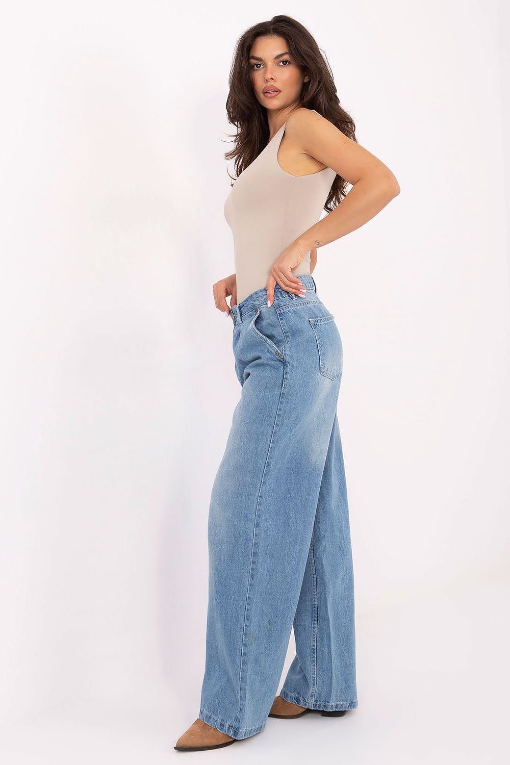 Mom Fit Jeans Damen Hohe Taille Blau 100% Baumwolle