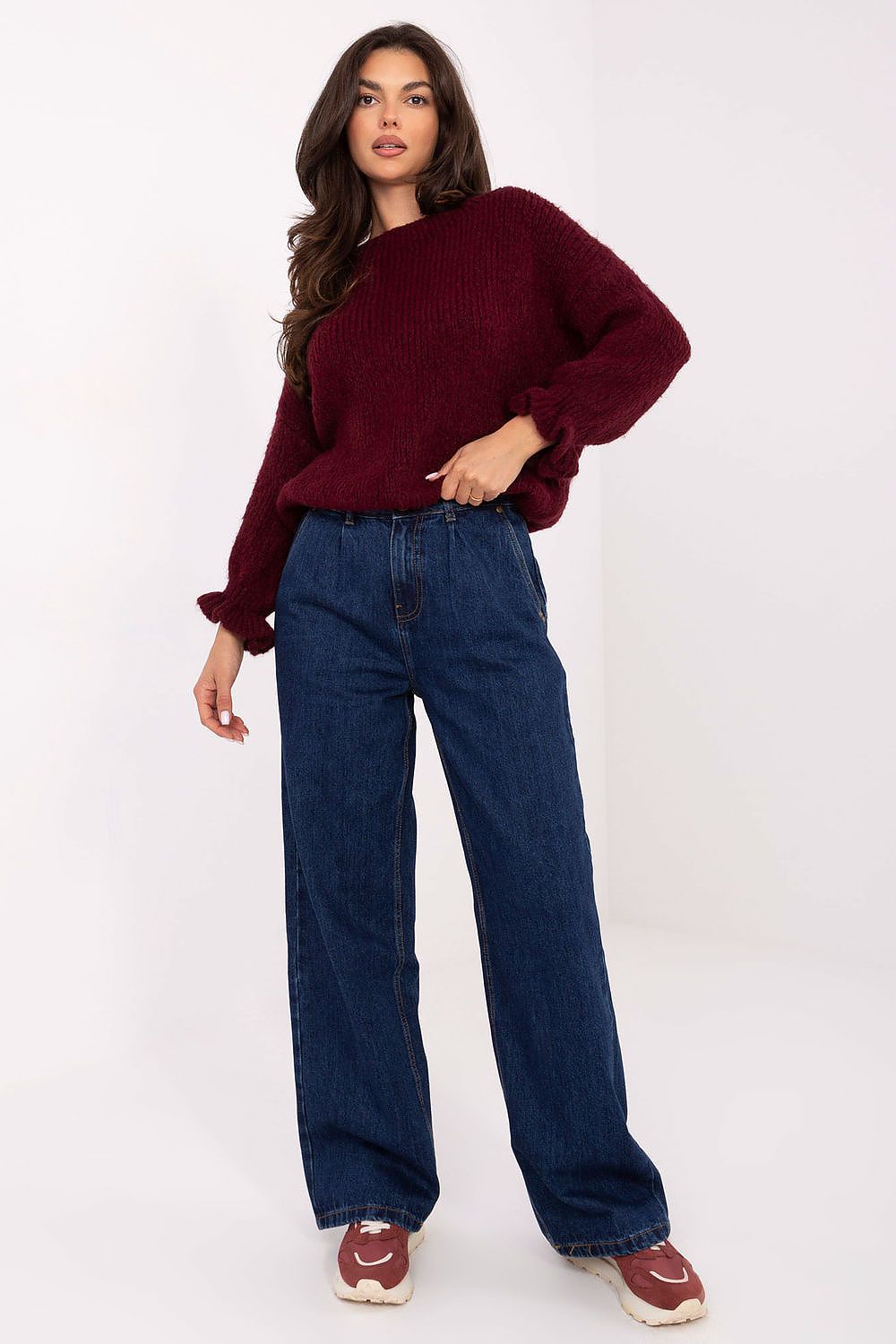 Mom Fit Jeans Damen Hohe Taille Blau 100% Baumwolle