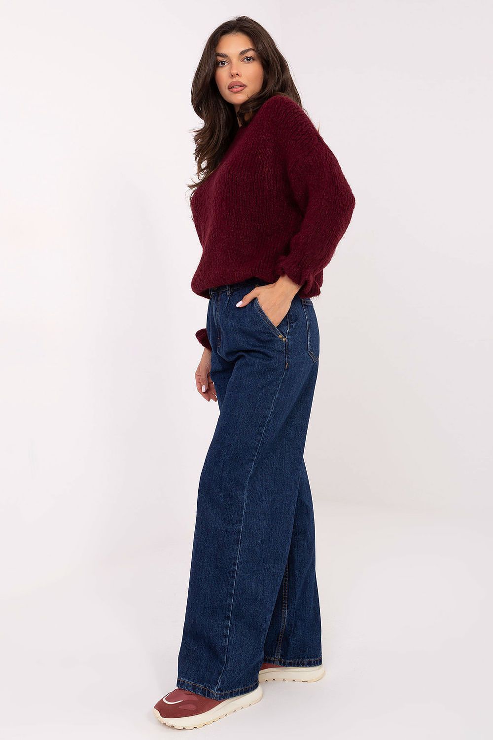 Mom Fit Jeans Damen Hohe Taille Blau 100% Baumwolle
