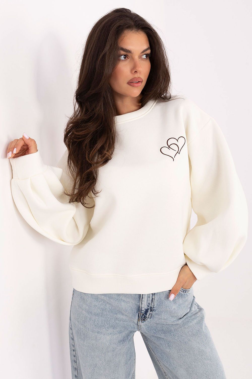 Damen Sweatshirt mit Stickerei & Ballonärmeln