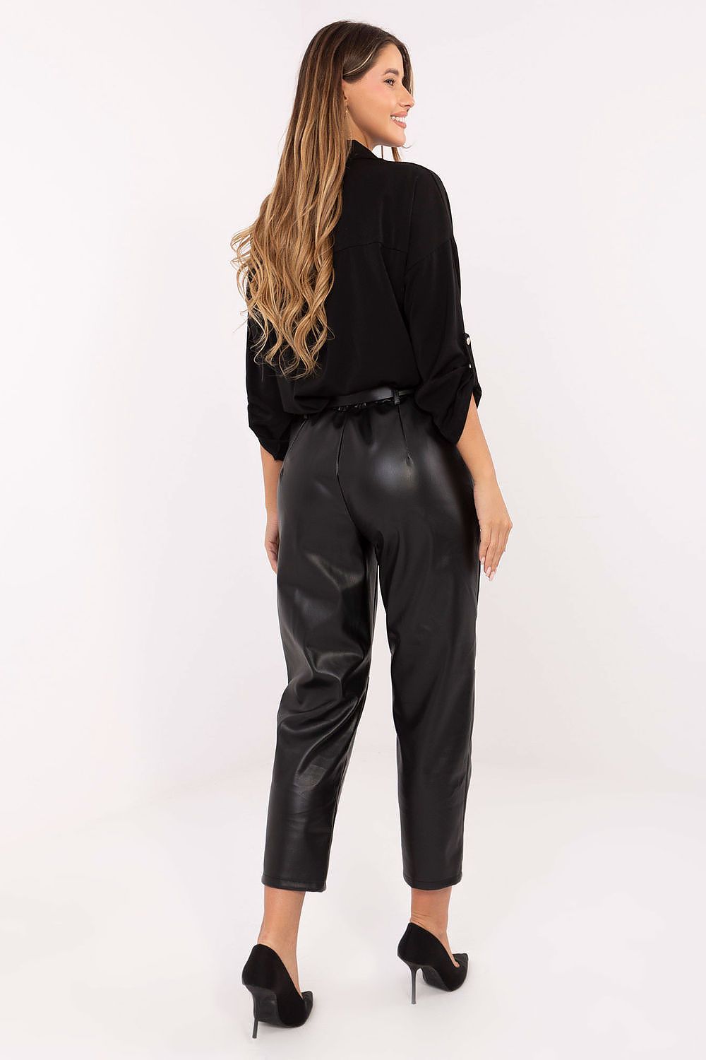 Kunstlederhose Damen High Waist Elegant Schwarz