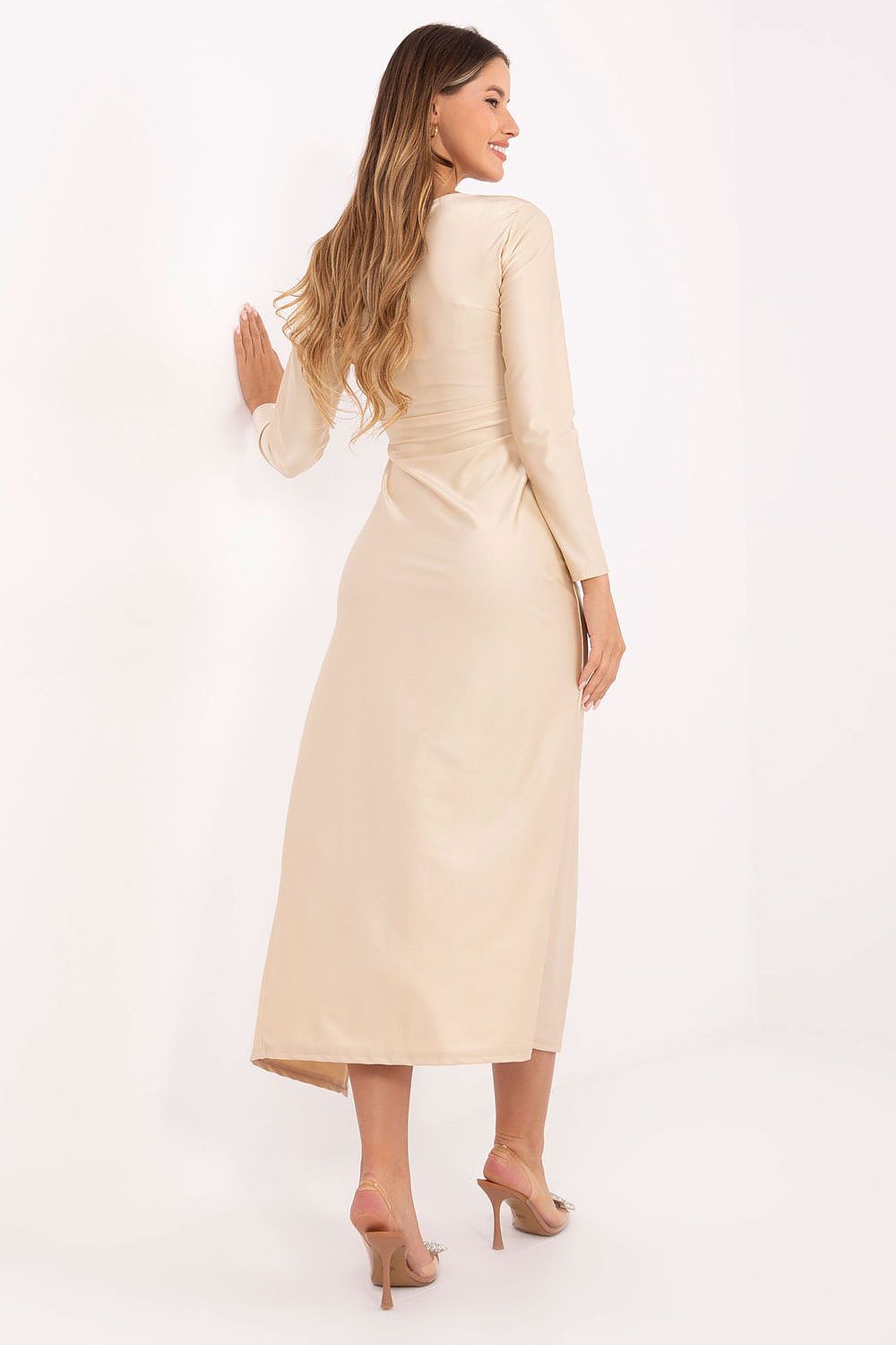 Abendkleid Damen Wickelschnitt Midi mit Raffungen | elegant & glänzend