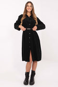 A-Linien Kleid Damen Midi 100% Baumwolle mit Gürtel & Kragen