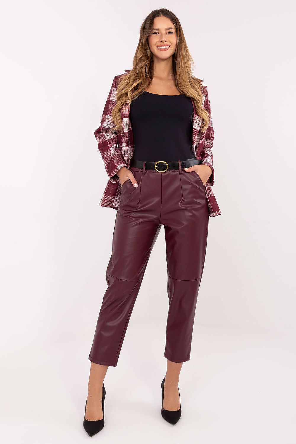 Kunstlederhose Damen High Waist Elegant Schwarz