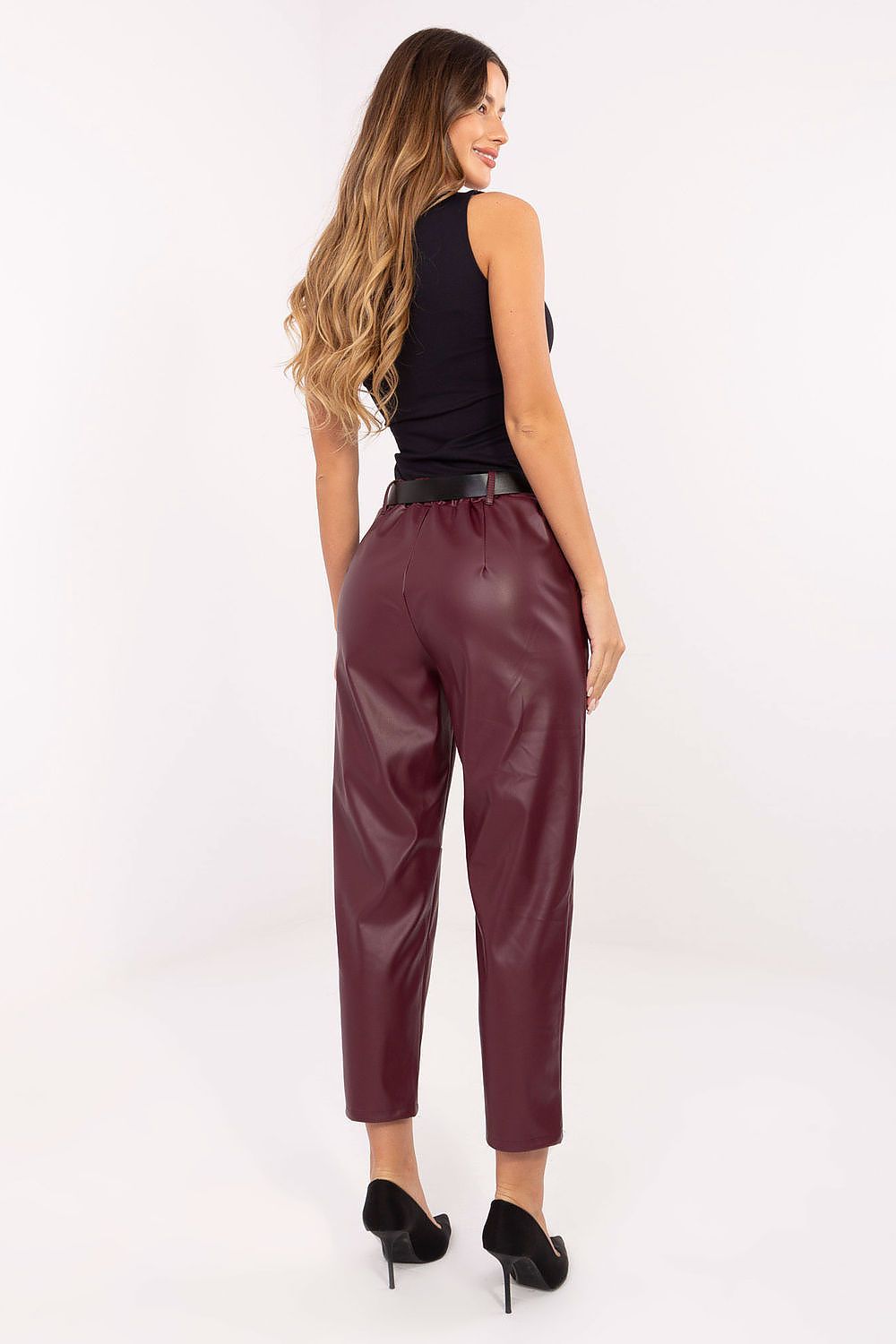 Kunstlederhose Damen High Waist Elegant Schwarz