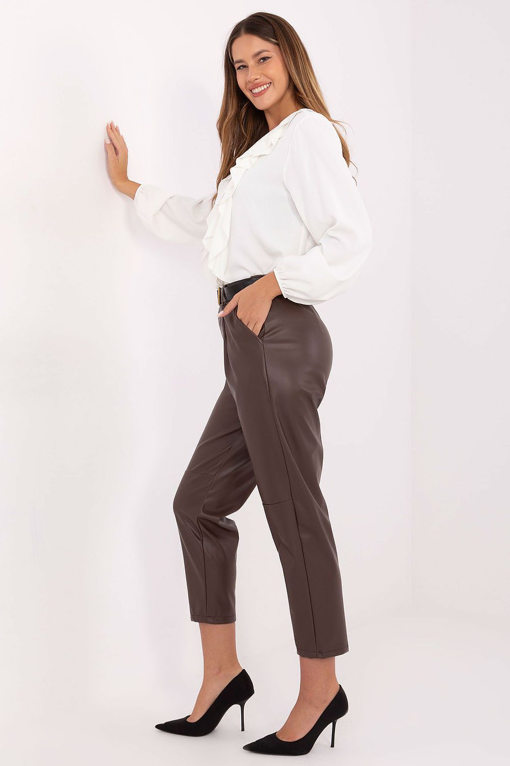 Kunstlederhose Damen High Waist Elegant Schwarz