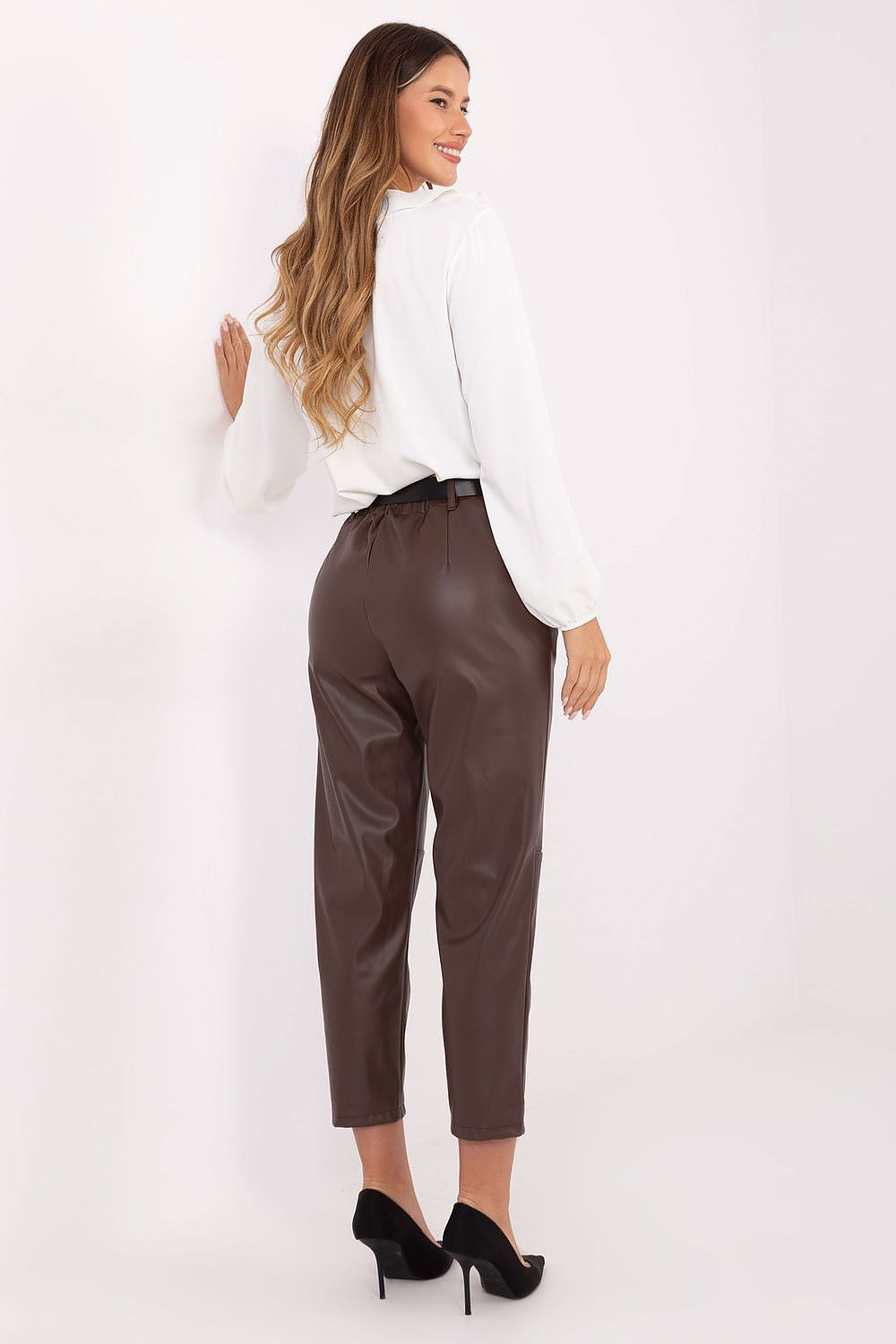 Kunstlederhose Damen High Waist Elegant Schwarz