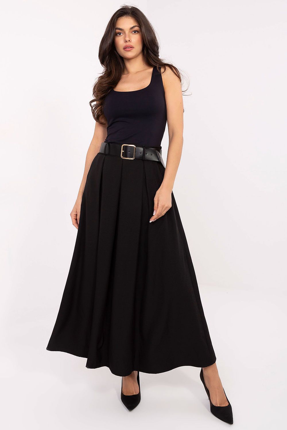 Maxirock Italy Moda Damen – Ausgestellt mit Kontrafalten