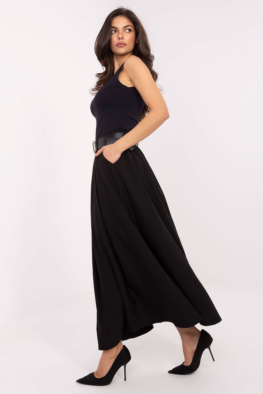 Maxirock Italy Moda Damen – Ausgestellt mit Kontrafalten