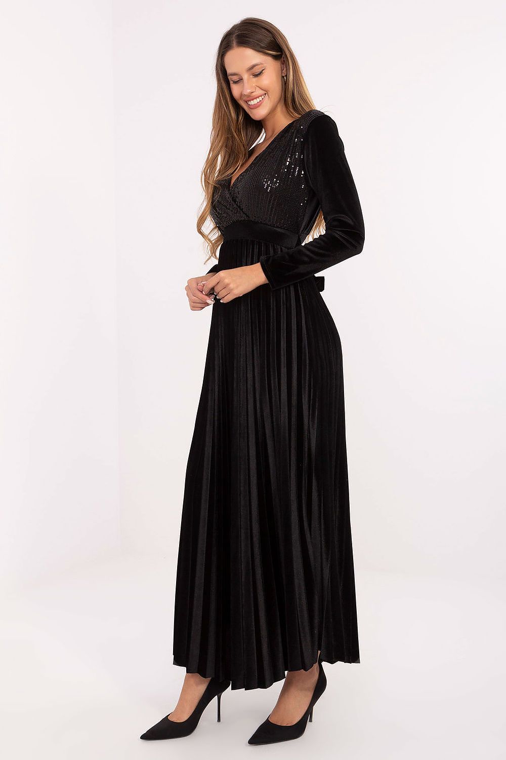 Maxikleid Damen Pailletten & Plisseerock mit Rückenschnürung | Abendkleid