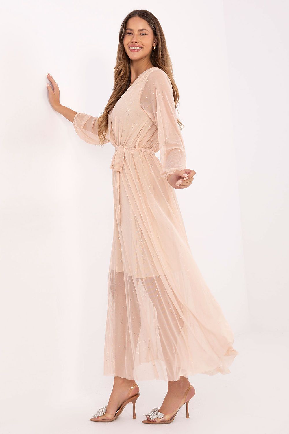 Maxi-Abendkleid Damen – Elegantes Langkleid mit Wickelausschnitt & Schimmer