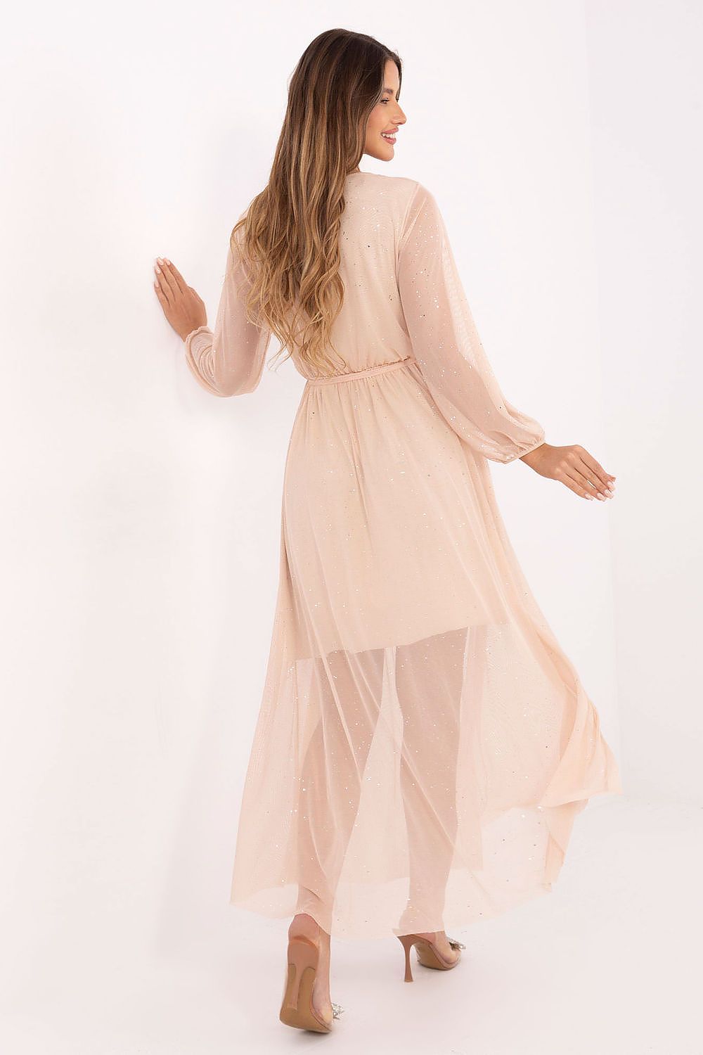 Maxi-Abendkleid Damen – Elegantes Langkleid mit Wickelausschnitt & Schimmer
