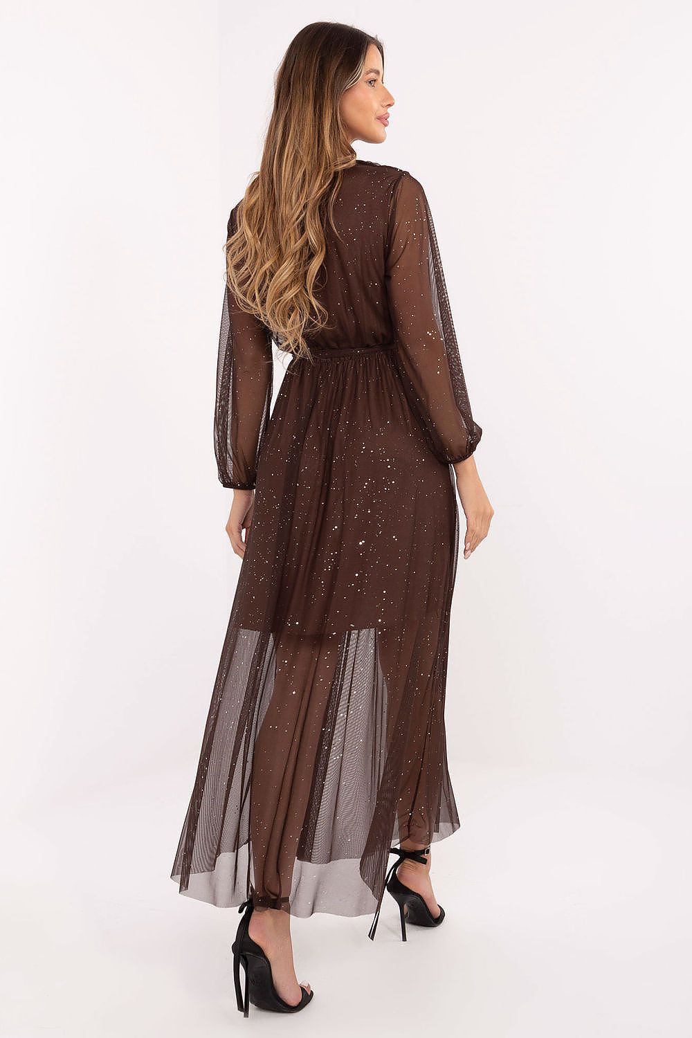 Maxi-Abendkleid Damen – Elegantes Langkleid mit Wickelausschnitt & Schimmer