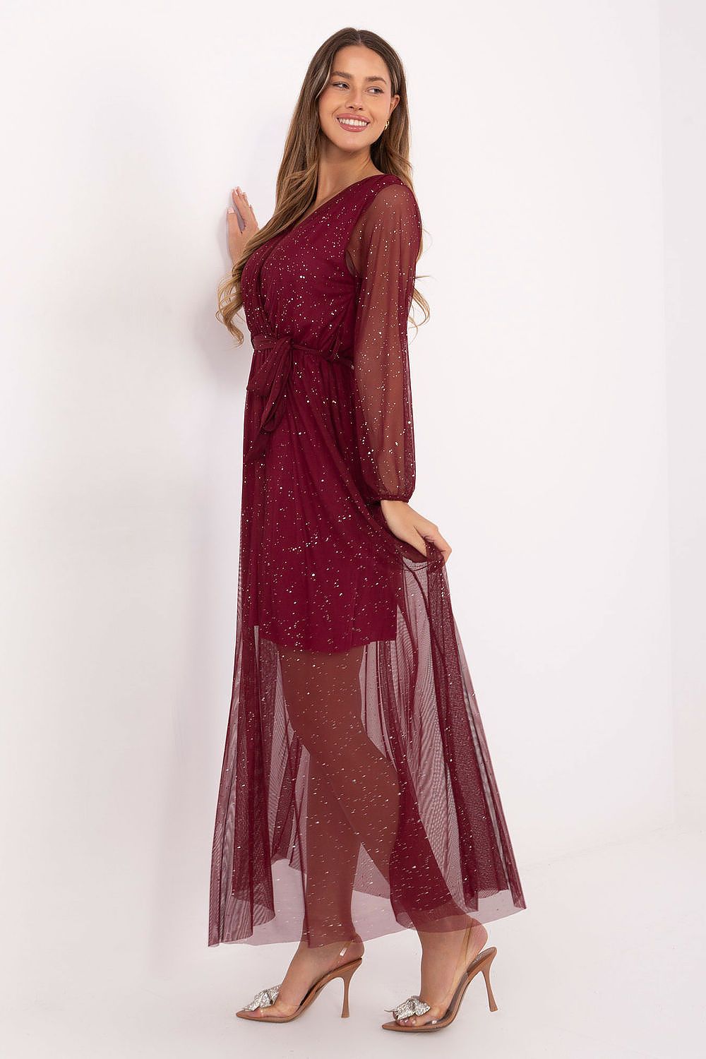 Maxi-Abendkleid Damen – Elegantes Langkleid mit Wickelausschnitt & Schimmer