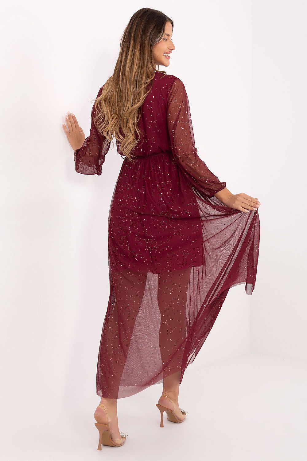 Maxi-Abendkleid Damen – Elegantes Langkleid mit Wickelausschnitt & Schimmer