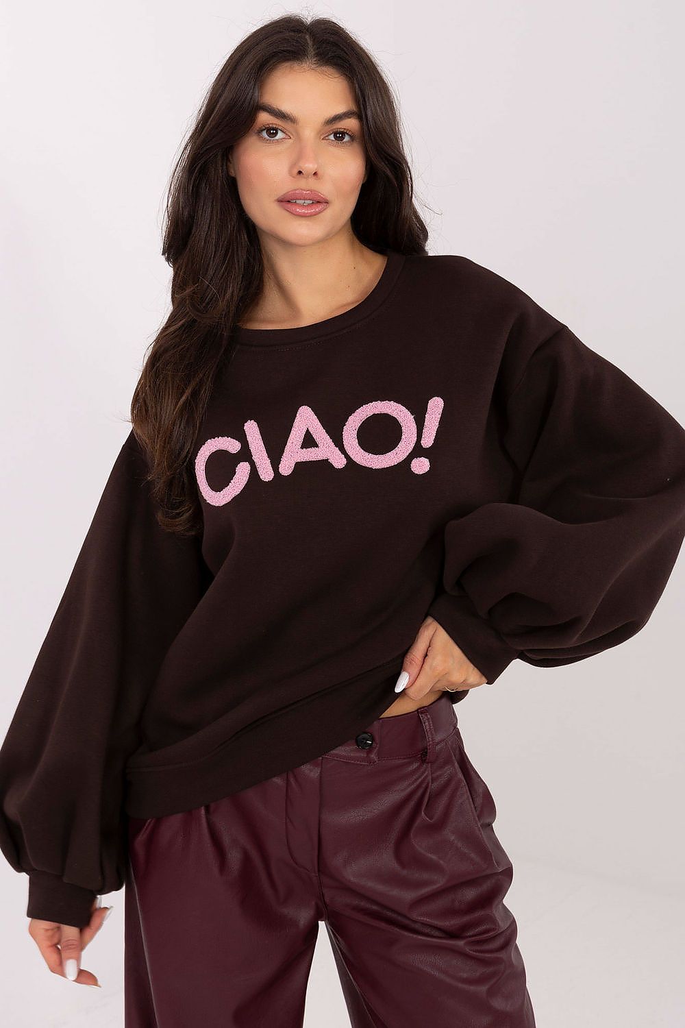 Damen Pullover Puffärmel Baumwolle Casual Rundhals
