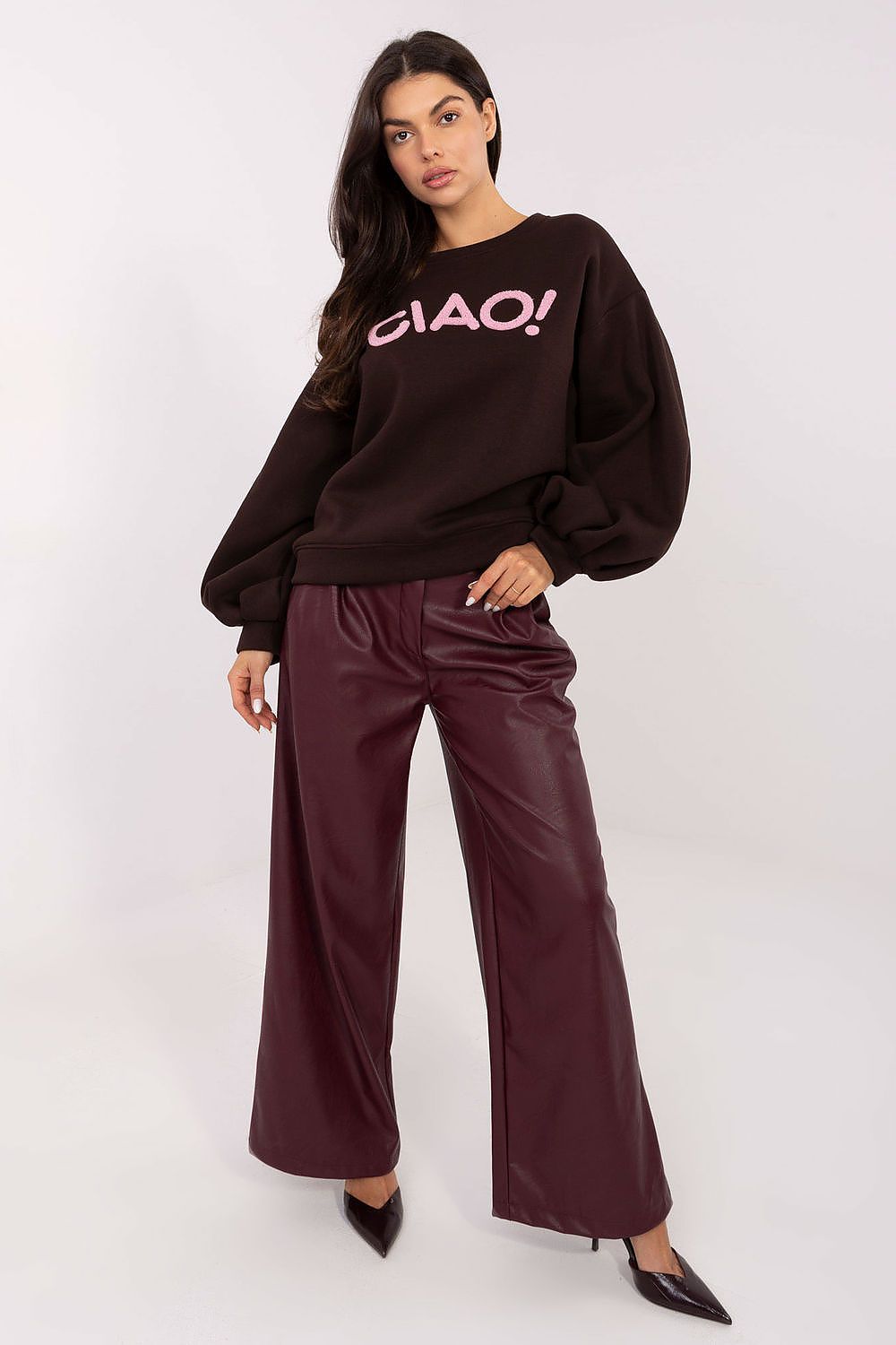 Damen Pullover Puffärmel Baumwolle Casual Rundhals