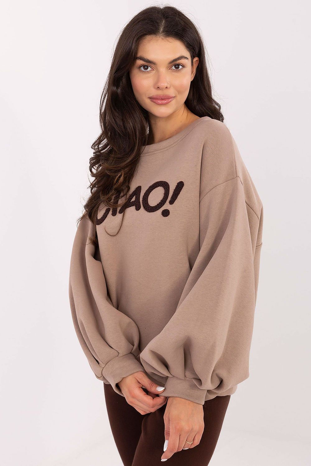 Damen Pullover Puffärmel Baumwolle Casual Rundhals