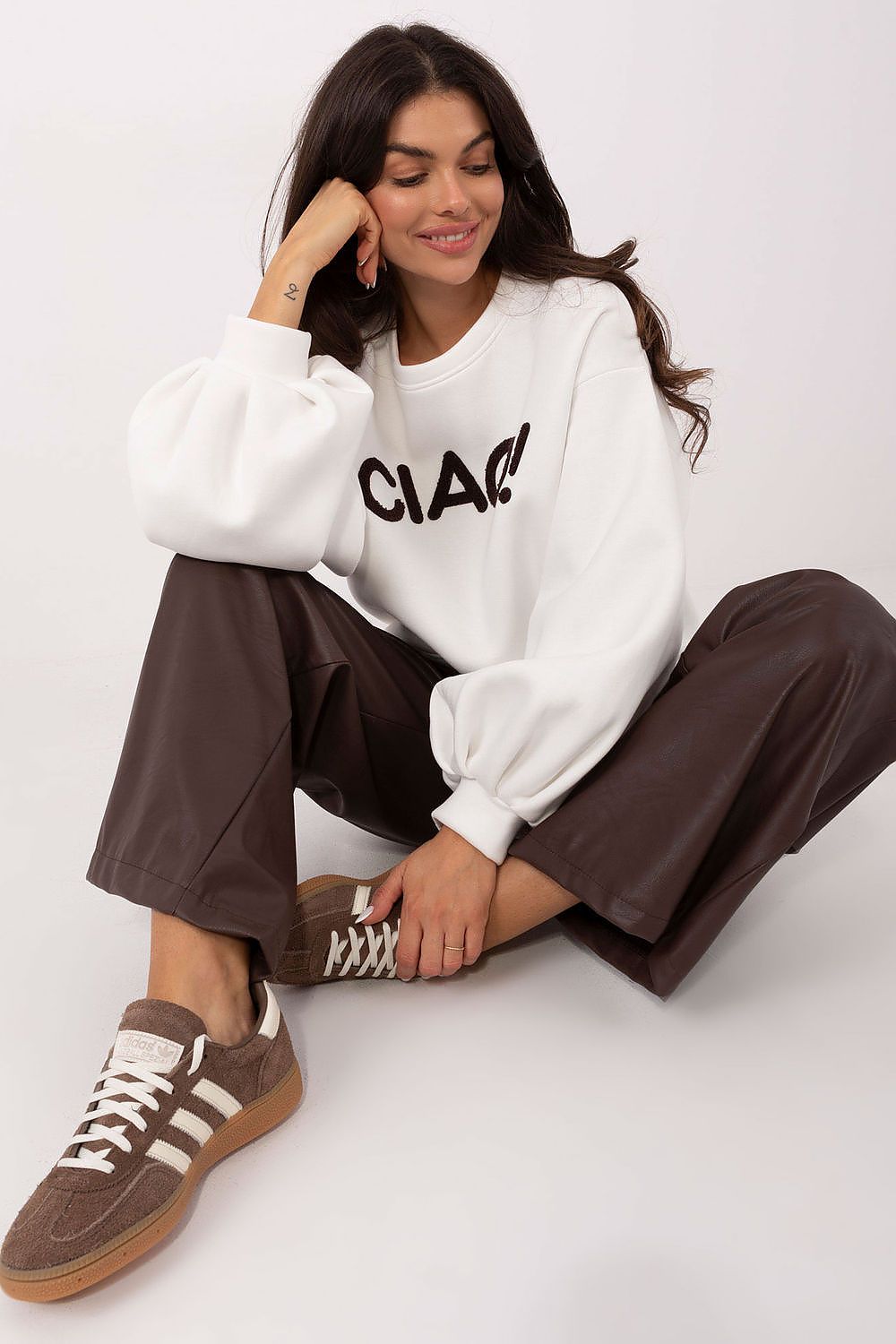Damen Pullover Puffärmel Baumwolle Casual Rundhals