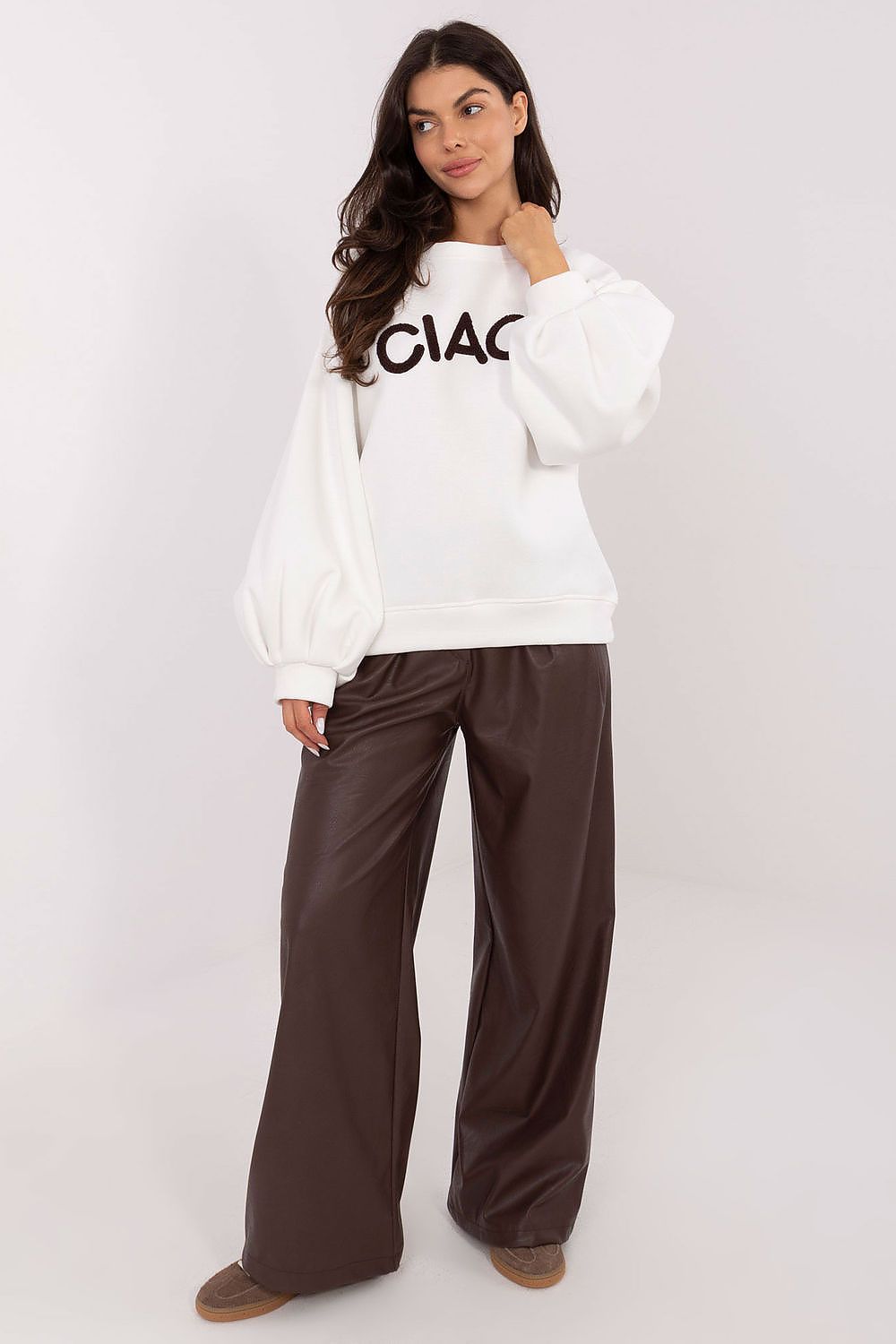 Damen Pullover Puffärmel Baumwolle Casual Rundhals