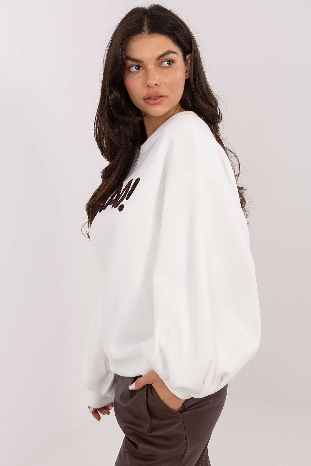 Damen Pullover Puffärmel Baumwolle Casual Rundhals