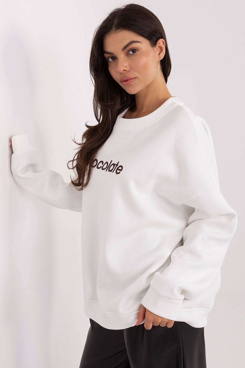 Stickerei Sweater Damen Baumwolle Langarm – 6 Farben Einheitsgröße