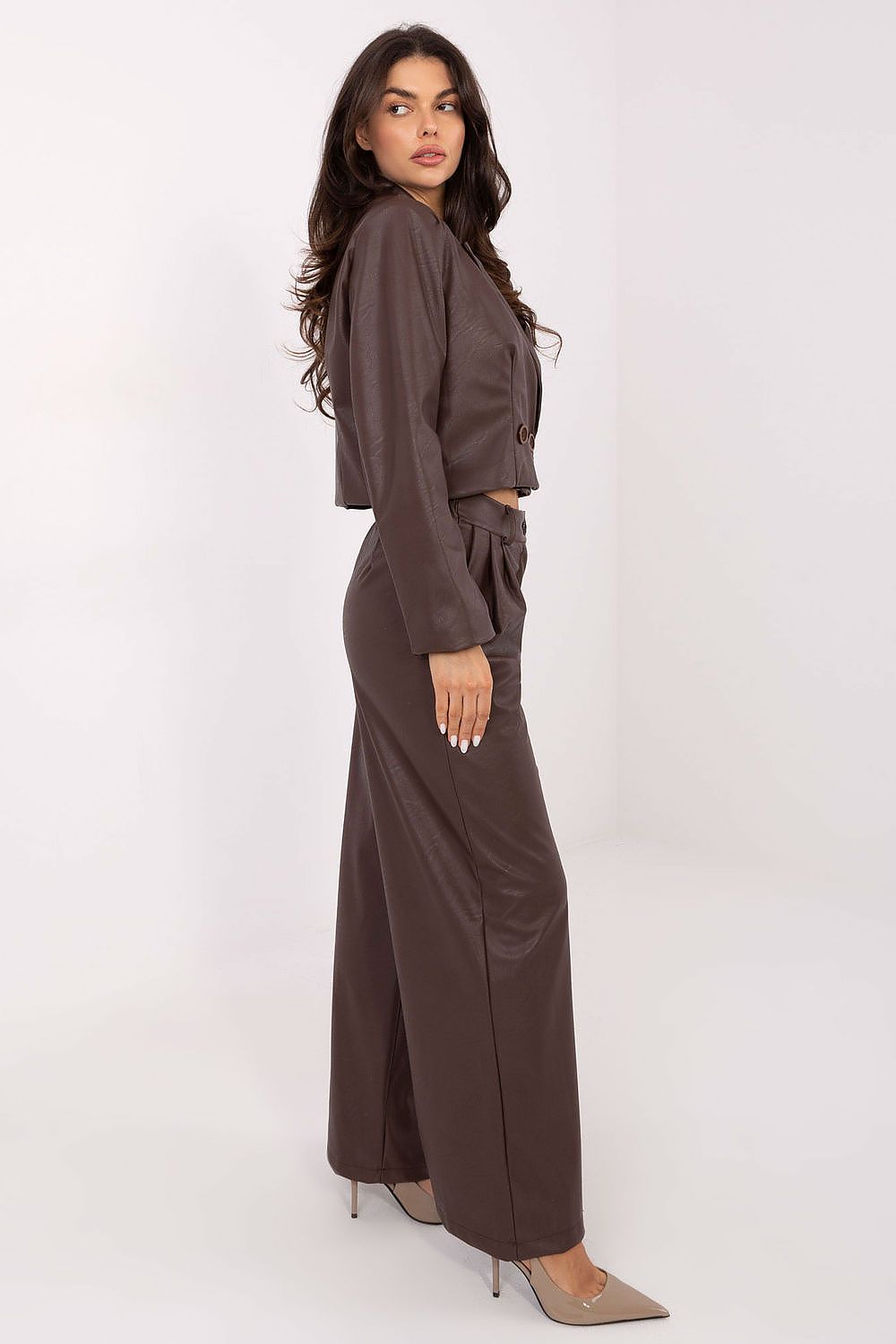 Damen Kunstleder Hose High Waist Wide Leg Elegant