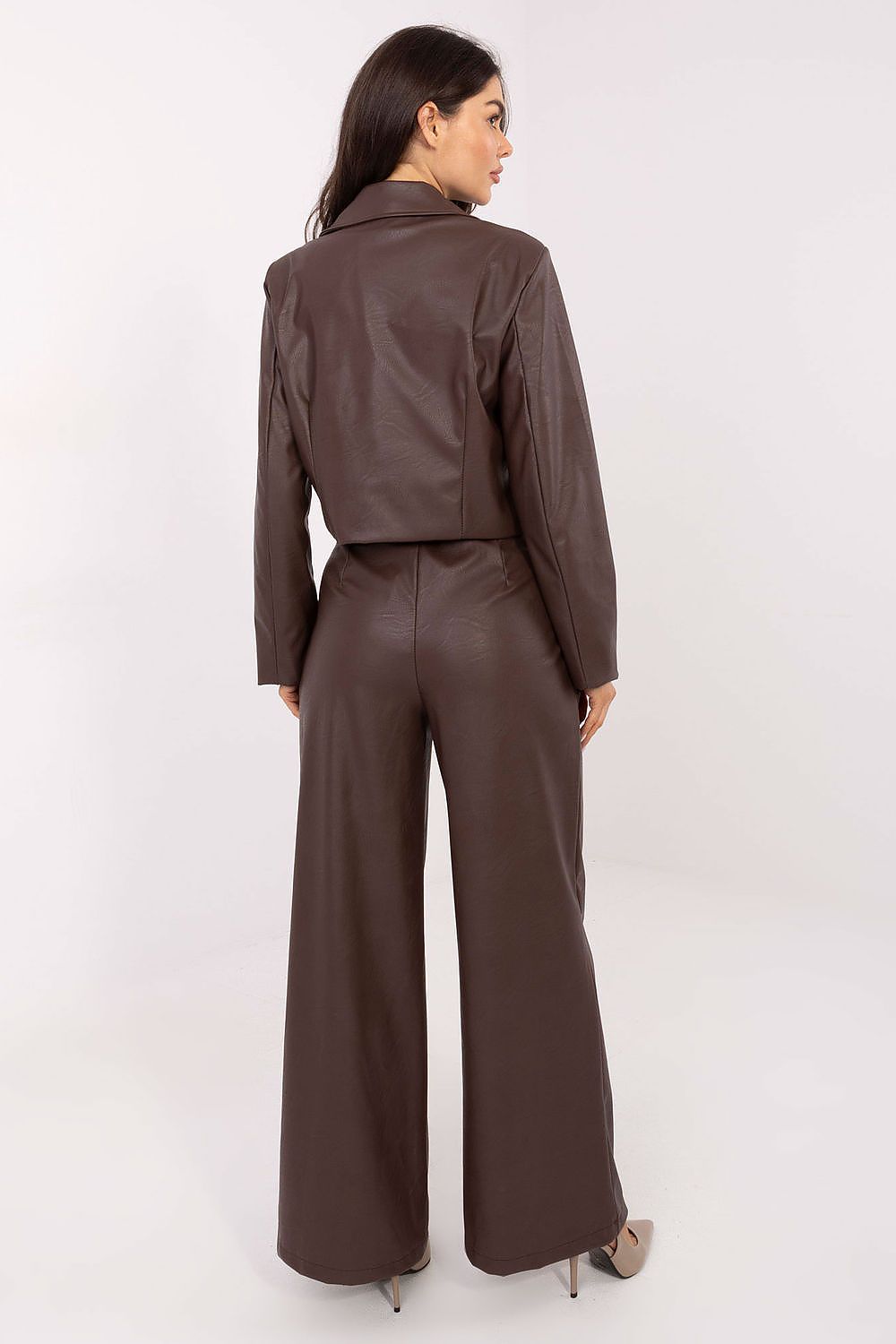 Damen Kunstleder Hose High Waist Wide Leg Elegant