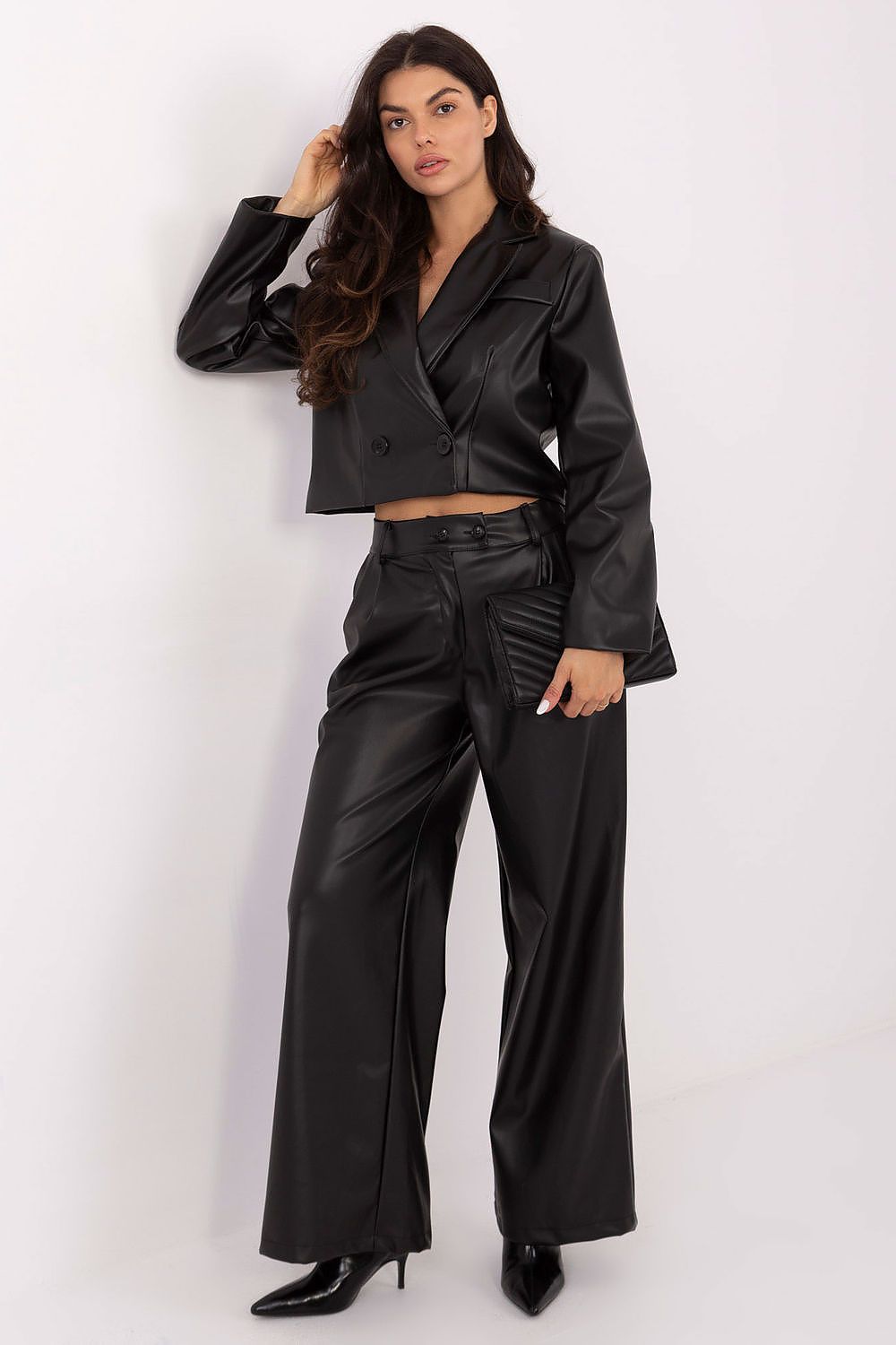 Damen Kunstleder Hose High Waist Wide Leg Elegant