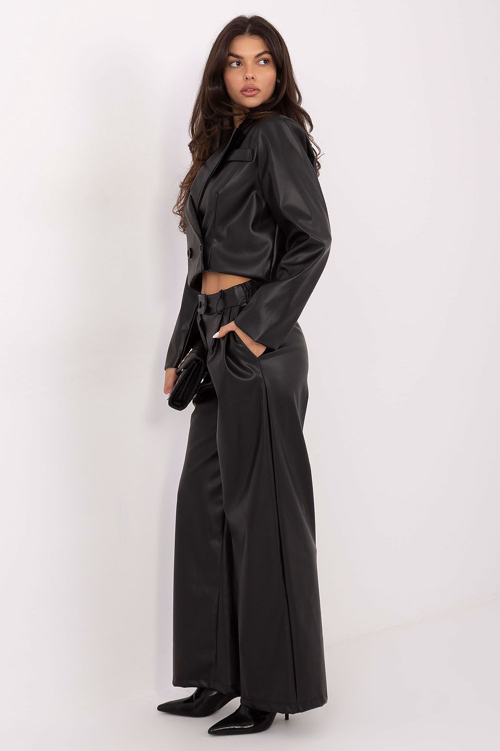Damen Kunstleder Hose High Waist Wide Leg Elegant